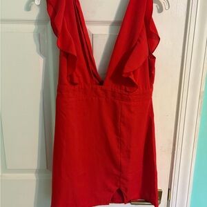 superdown Red Ruffle Deep V Mini Dress